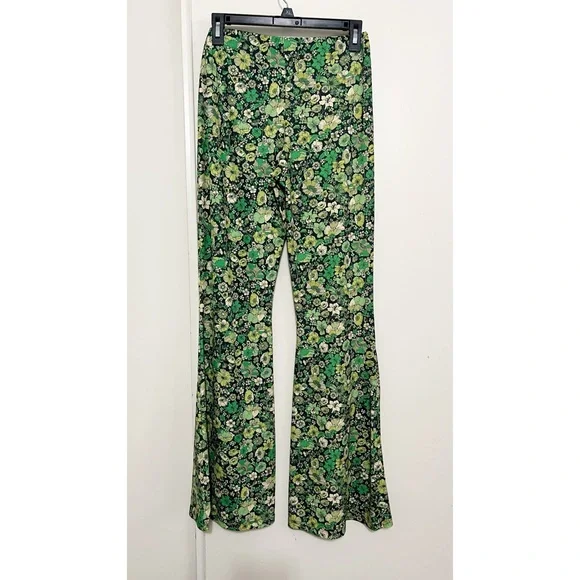 Zara Green Retro Floral Flare Leggings M - Picture 3 of 7